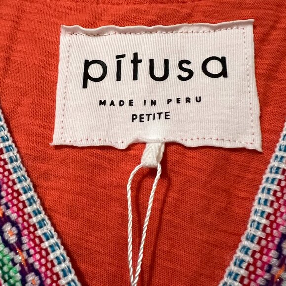 Pitusa Petite Cotton Modal Dress NWT – Orange V-Neck Trimmed Kaftan Tunic Resort - Picture 4 of 7